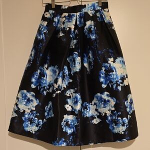 A-Line Floral Midi Skirt in Black & Blue